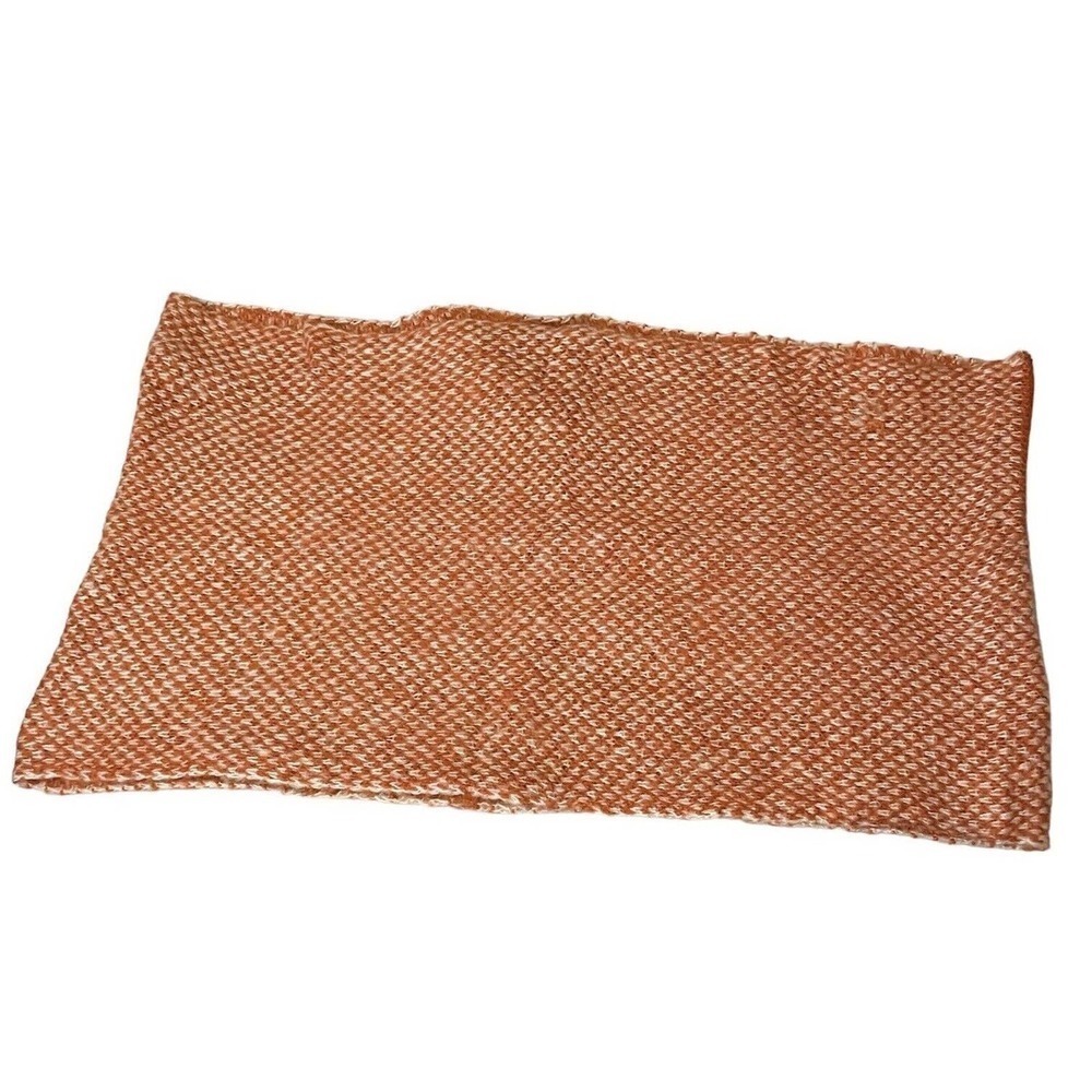ANTHRO WOODEN SHIPS OS Infinity Scarf Wool Mohair Blend Orange White Check Knit… - Picture 2 of 5